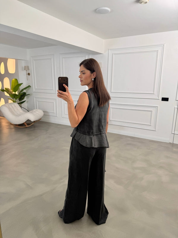 Siyah Eteği Garnili Bluz Pantolon Takım 51391-Siyah