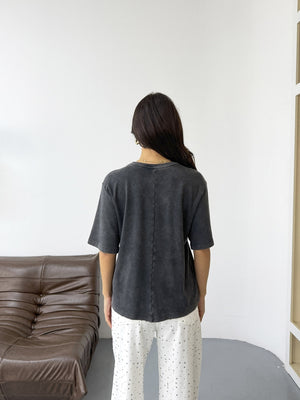 Antrasit Taş İşleme Baskılı Tshirt 8139-Antrasit