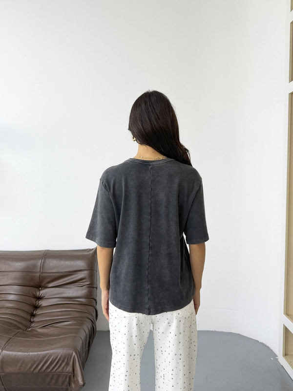 Antrasit Taş İşleme Baskılı Tshirt 8139-Antrasit