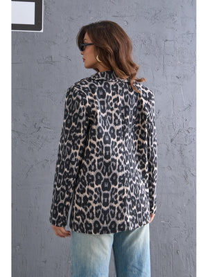 Gri Leopar Blazer Kaşe Ceket