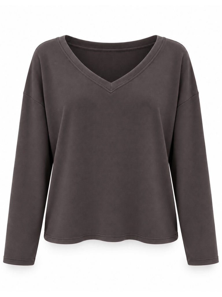 Kahve V Yaka Uzun Kollu Sweat 11094-Kahve