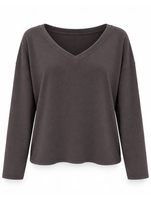Kahve V Yaka Uzun Kollu Sweat 11094-Kahve