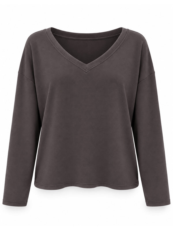 Kahve V Yaka Uzun Kollu Sweat 11094-Kahve