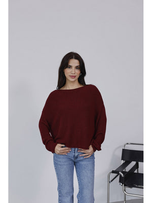 Dilvin Bordo Kayık Yaka Merserize Kazak 10804-Bordo