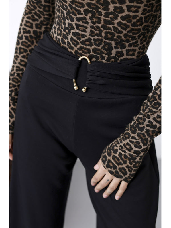 Siyah Gold Toka Detaylı Modal Pantolon 9888-Siyah