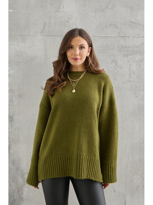 Yeşil Bisiklet Yaka Oversize Kazak