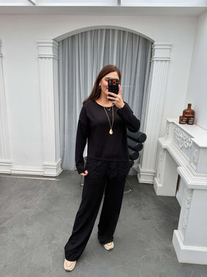 Siyah Etek Ucu Dantelli Modal Takım 4105-Siyah