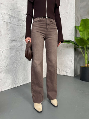 Kahverengi Straight Kesik Paça Jean 21145-Kahverengi