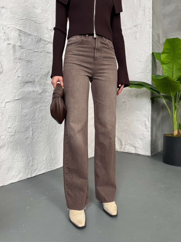 Kahverengi Straight Kesik Paça Jean 21145-Kahverengi