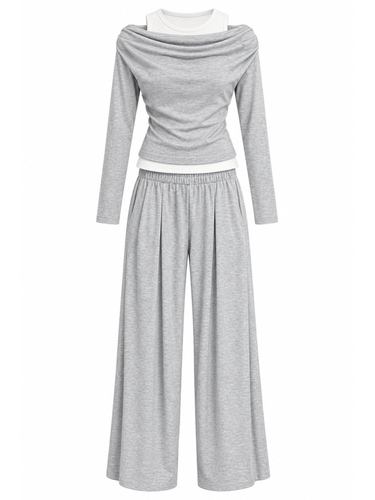 Gri Atlet Detaylı Bluz Takım M-2779-Gri