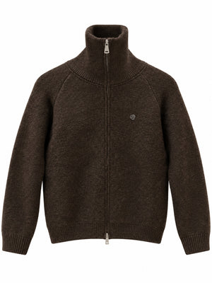 Kahverengi Mini Broşlu Fermuarlı Hırka M-2622-Kahverengi