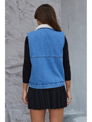 Mavi İçi Kürklü Denim Yelek 11130-Mavi