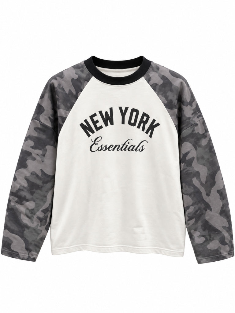 Ekru Kamuflaj Desenli Sweat 10123-Ekru