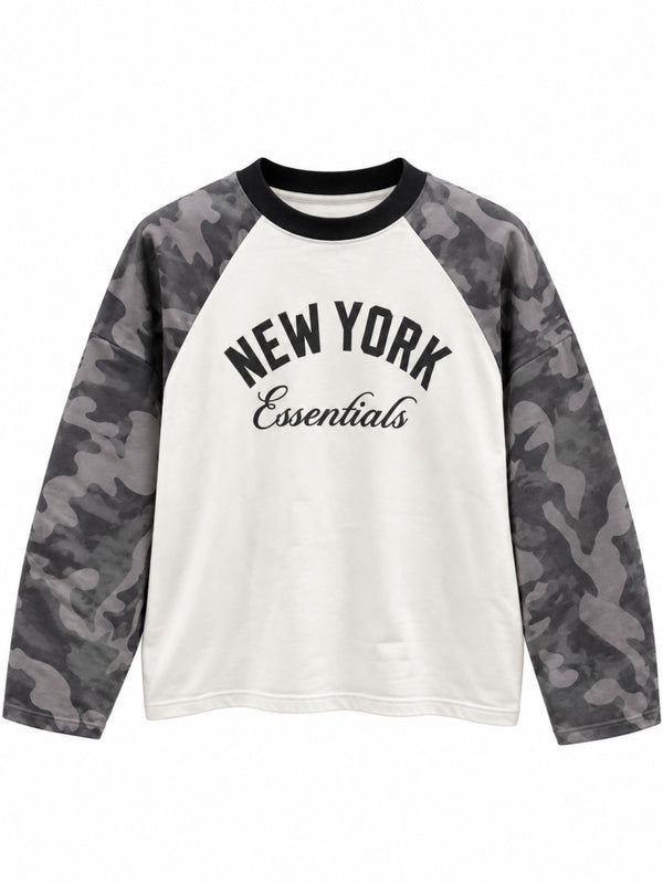 Ekru Kamuflaj Desenli Sweat 10123-Ekru