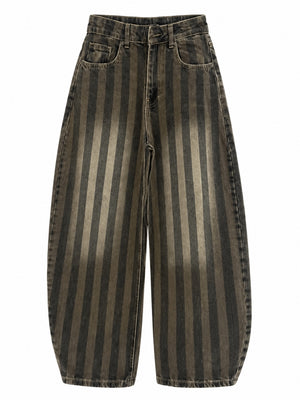Olive Çizgili Balon Jean 0111-Olive