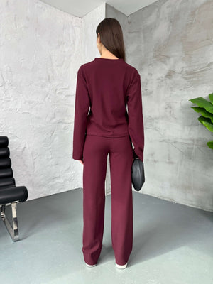 Bordo Gold Düğmeli Hırkalı Selanik Takım