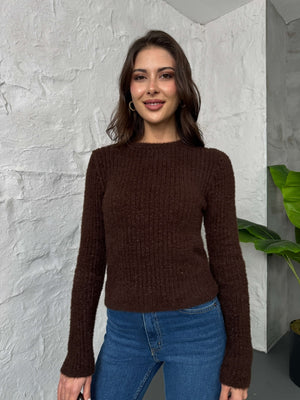 Kahve Simli Yumoş Kazak 2543-KAHVE