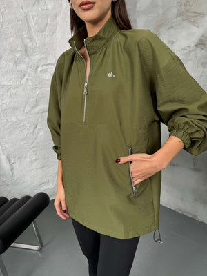 Haki Paraşüt Kumaş Fermuarlı Sweat