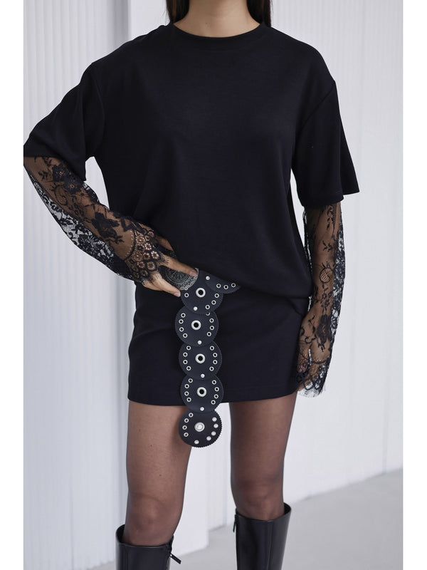 Siyah Güpür Kollu Bluz EY0302-Siyah