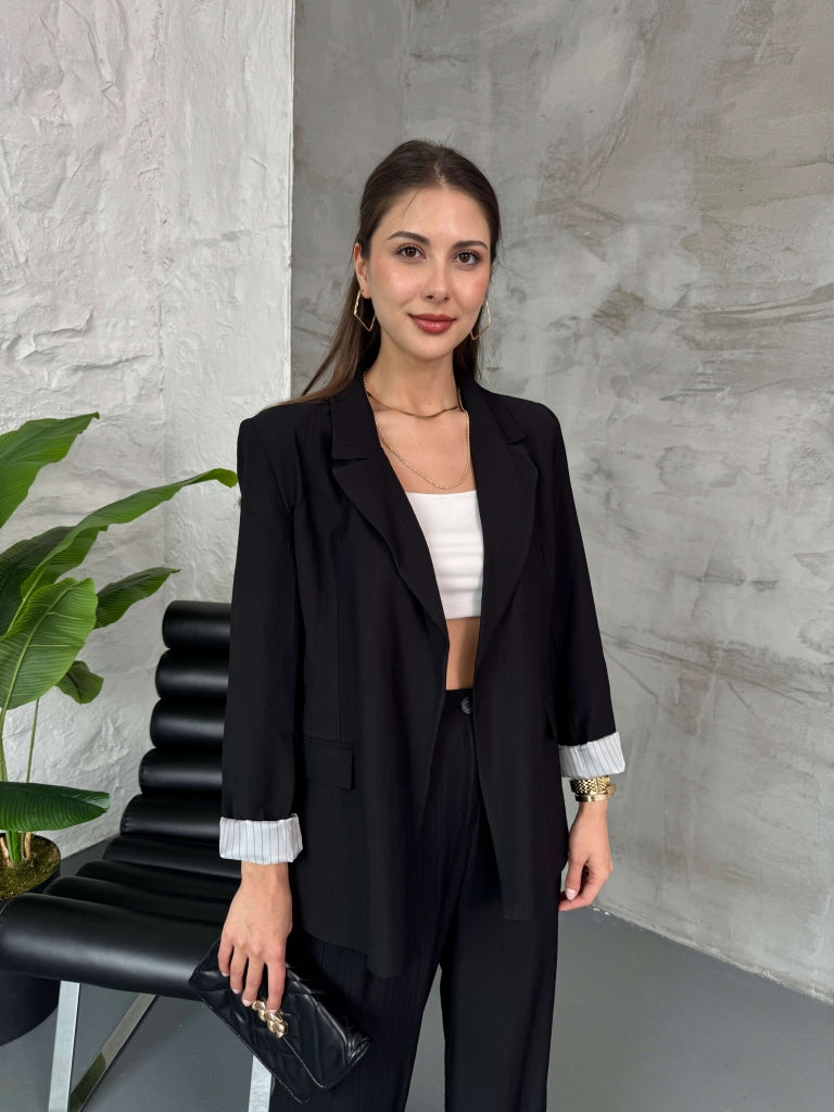 Siyah Vatkalı Blazer Ceket