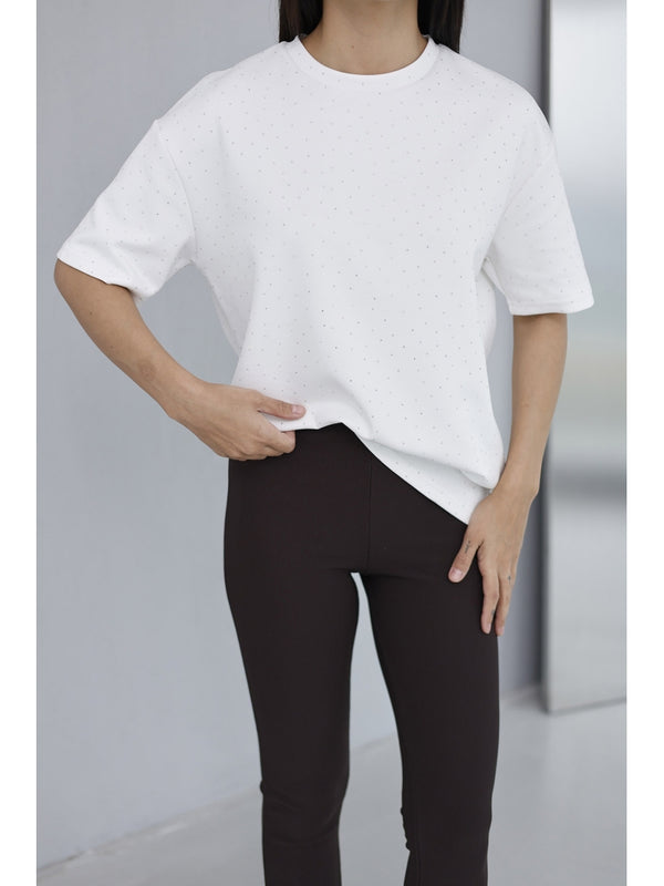 Beyaz Taş Baskılı Tshirt 4236-Beyaz