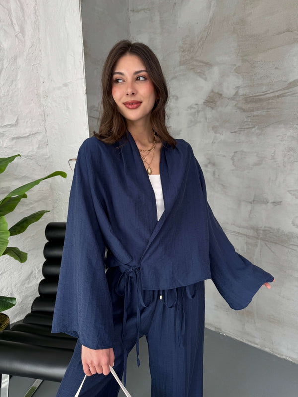 Lacivert Dokulu Kimono