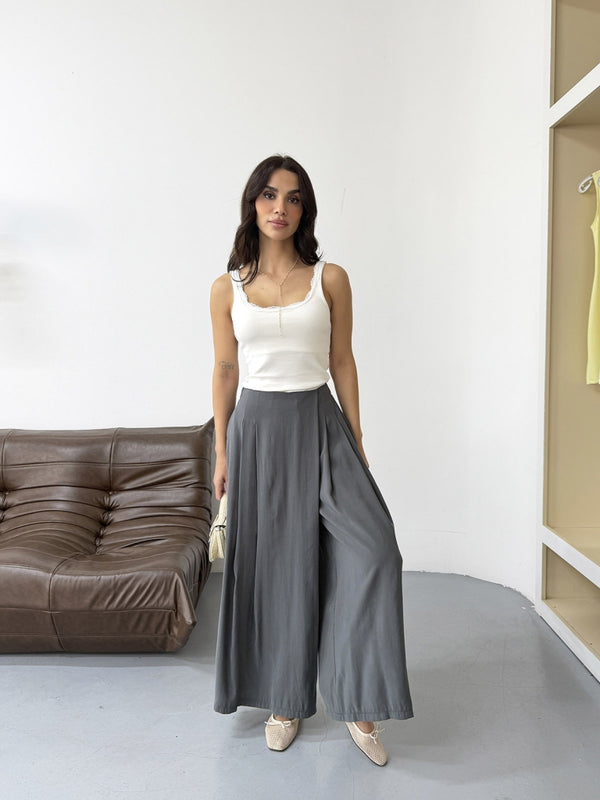 Antrasit Beli Pilili Tencel Pantolon 51204-Antrasit