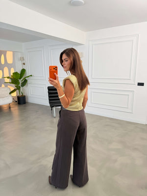 Kahve Gold Kemerli Tencel Pantolon 1569-Kahve