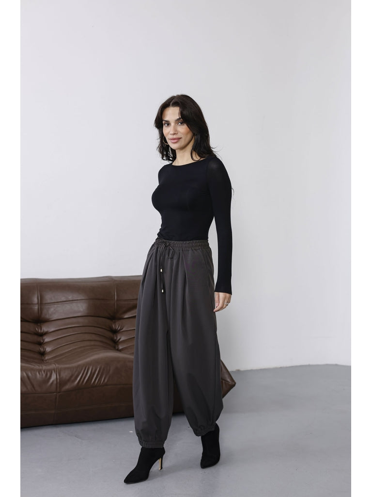 Kahve Beli Bağcıklı Şalvar Pantolon 51224-KAHVE