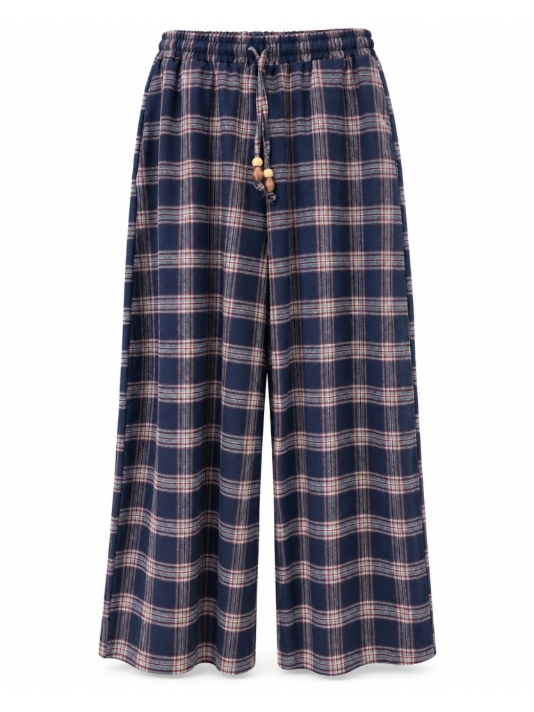 Lacivert Bel Lastikli Ekoseli Pantolon M-51486-Lacivert