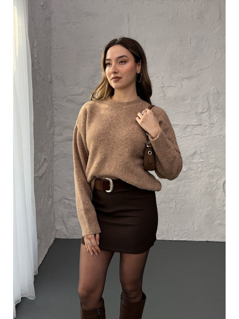 Dilvin Koyu Bej Yün Karışımlı Kazak 10640-Koyu Bej