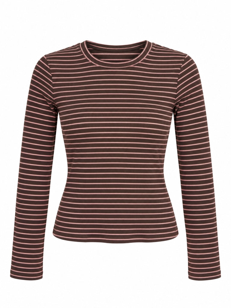 Kahverengi Çizgili Parmak Geçirme Body 5648-Kahverengi