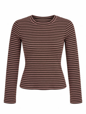 Kahverengi Çizgili Parmak Geçirme Body 5648-Kahverengi