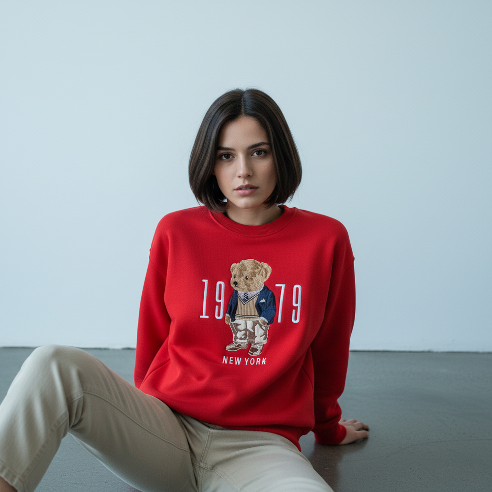 Kırmızı Teddy Nakışlı Sweat 10417-Kırmızı