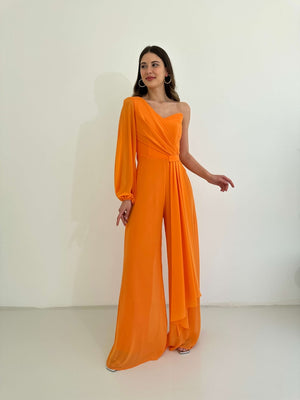 Orange Tek Omuz Abiye Tulum 1336-ORANGE