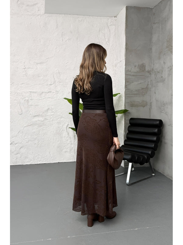 Kahverengi Kadife Desen Etek 251134-Kahverengi