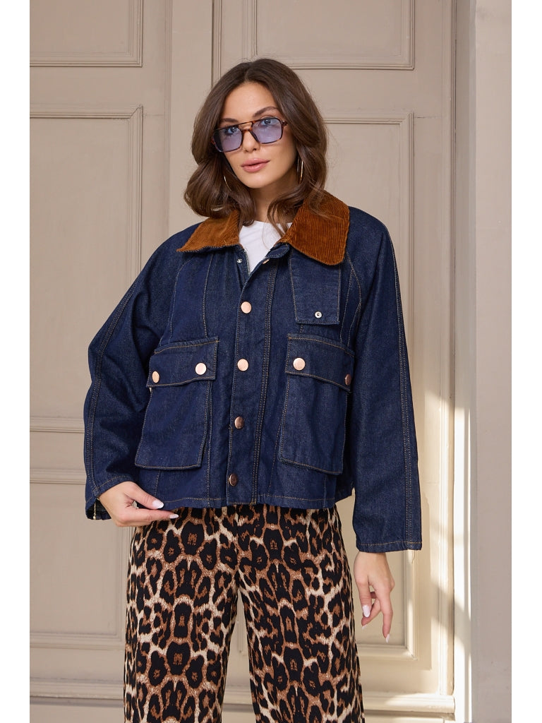 Kadife Yaka Denim Ceket