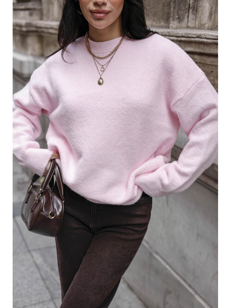 Pembe Bisiklet Yaka Yumoş Kazak 2373-Pembe