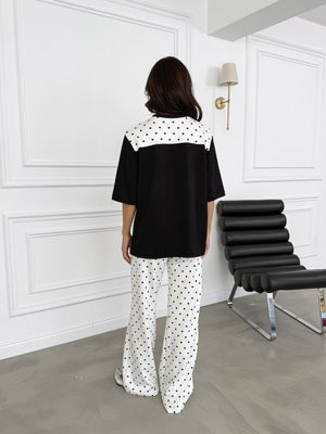 Ekru Puantiyeli Fularlı Modal Takım 4130-Siyah
