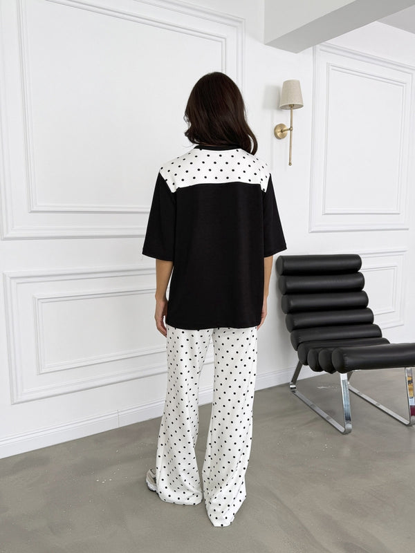 Ekru Puantiyeli Fularlı Modal Takım 4130-Siyah