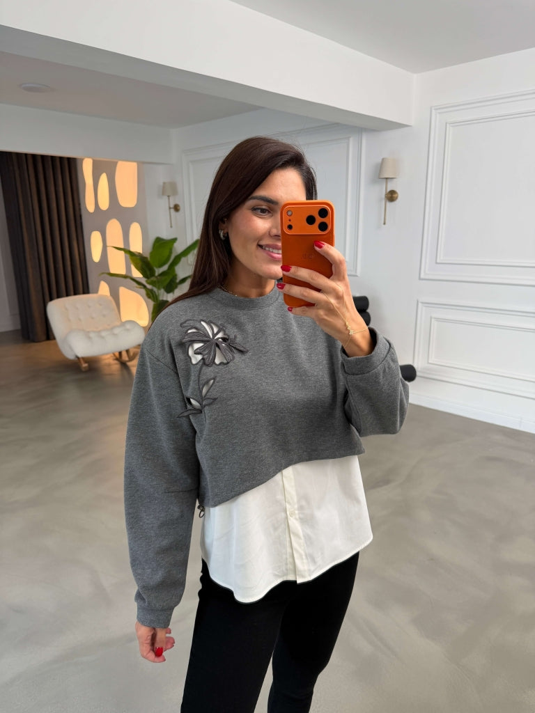 Antrasit Gömlek Detaylı Sweat 1154-Antrasit