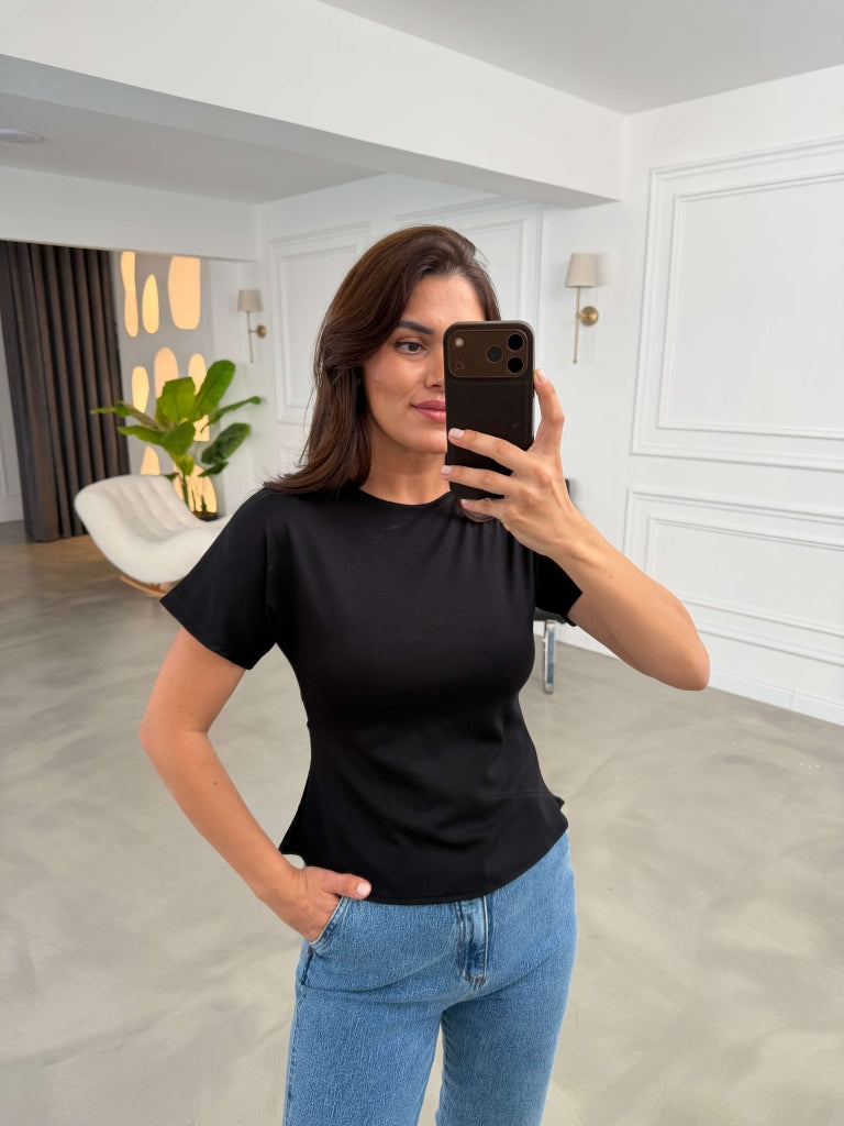Siyah Sırtı Dekolteli Tshirt 4275-Siyah
