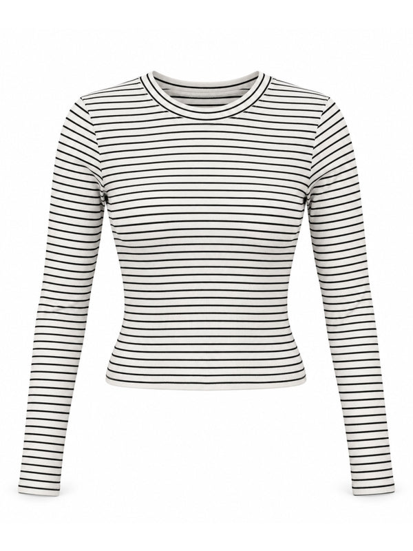 Ekru Çizgili Parmak Geçirme Body 5648-Ekru