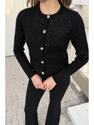 Dilvin Siyah Pullu Gold Düğmeli Triko Hırka 60935-SİYAH
