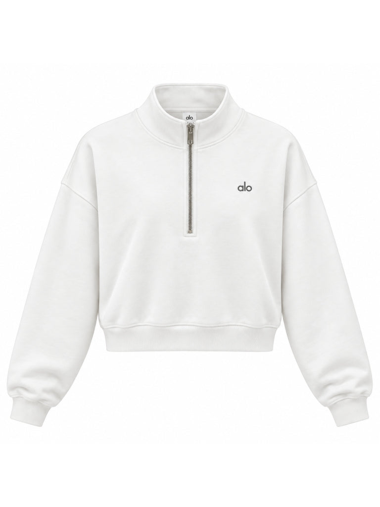 Beyaz Orj Yarım Fermuarlı Sweat 6360-Beyaz