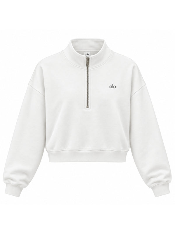 Beyaz Orj Yarım Fermuarlı Sweat 6360-Beyaz
