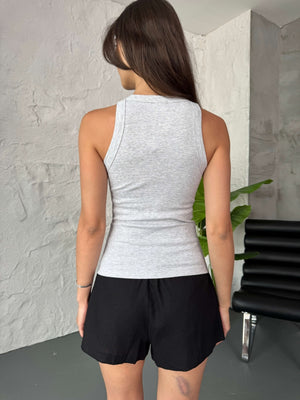 Gri Zr Model Halter Yaka Taşlı Atlet