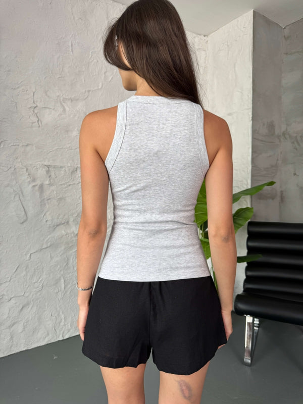 Gri Zr Model Halter Yaka Taşlı Atlet