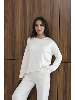 Ekru Etek Ucu Dantelli Modal Takım 4105-Ekru