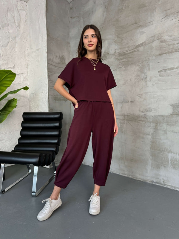 Bordo Modal Tshirt Pantolon Takım